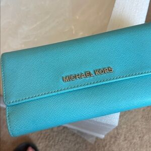 Michael Kors Turquoise Leather Zip Wallet